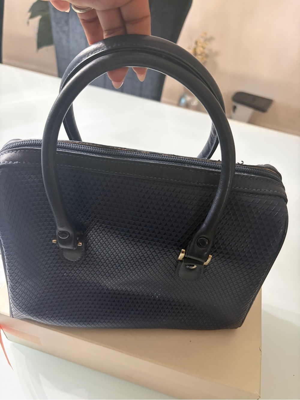 Liz Claiborne Navy Textured Satchel - Picture 3 of 8